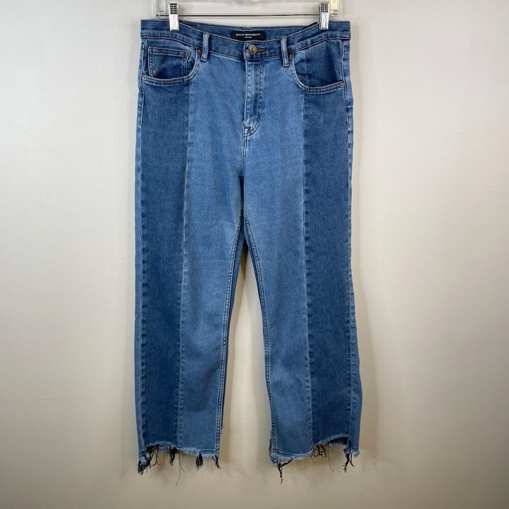 Cult of Individuality Crop Jeans Womens 31 Boho Patchwork High Rise Raw‎ Hem